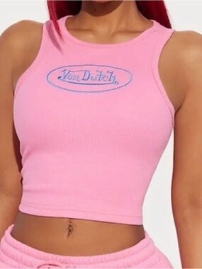 Von Dutch Pink Ribbed Crop Tank